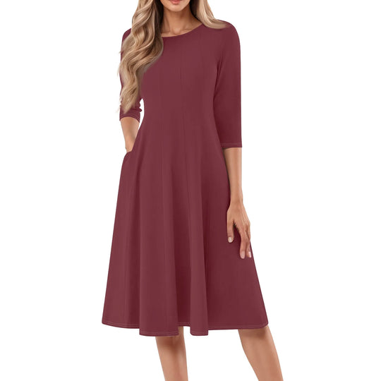 Long Sleeve T Shirt Dresses For Women Pockets Casual Loose Swing Dress Woman Casual Solid Color O-neck Long Sleeves Dress Robe