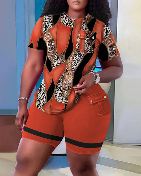 Fashionable Summer New Fashionable Pocket Set High End Simple Loose Printing Short Breathable Casual Home Pocket Set