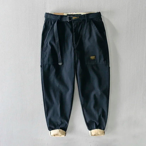 HIQOR Winter Cargo Pants Men Warm Thicken Outdoor Trousers Loose