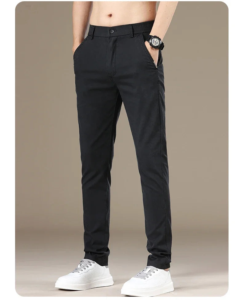 New 2025 Summer Lyocell Fabric Mens Casual Pants Hight Quality Fashion Slim Business Trousers Brand Elastic Soft Cargo Pants