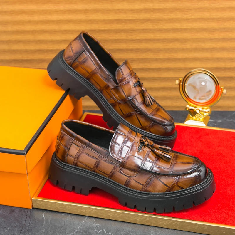Business Tassel Loafers Shoes Slip on Casual Thick Bottom Leather Black Dress Party Shoes Boat Loafers For Man Fashion Moccasins
