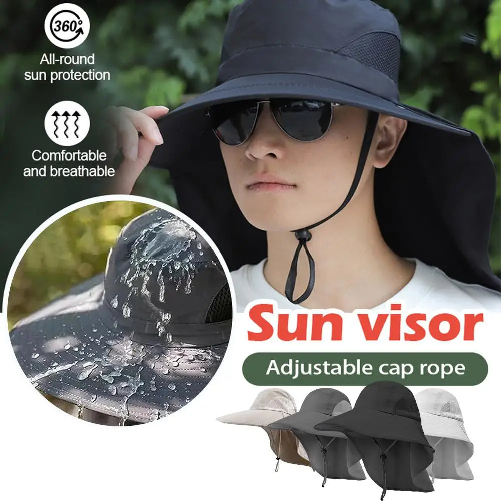 Wide Brim Sun Hat with Neck Flap for men women Adjustable Outdoor