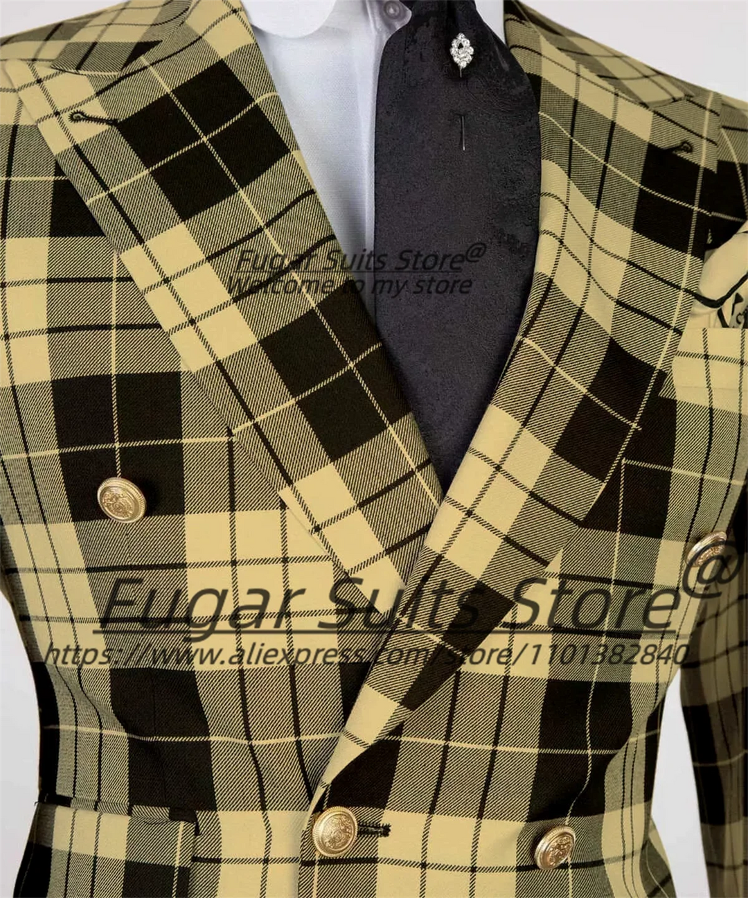 British Plaid Men Suits Slim Fit Double Breasted Groom Wedding Tuxedos 2 Pieces Sets Elegant Male Blazers Ropa Hombre
