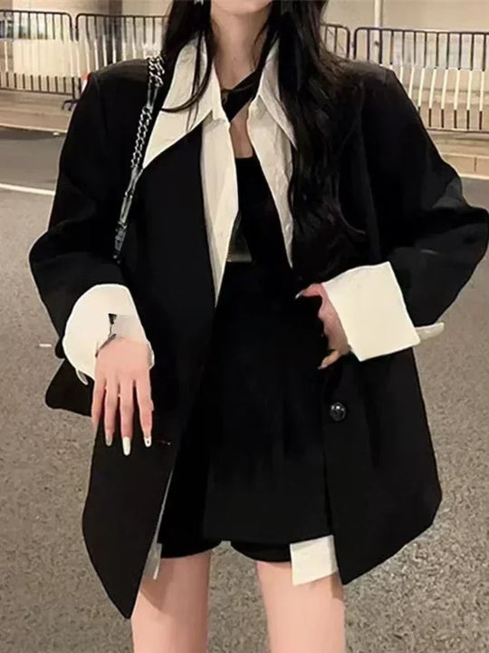 Summer 2024 New Fake Two Piece Suit Jacket Top Half Skirt Shorts Wide