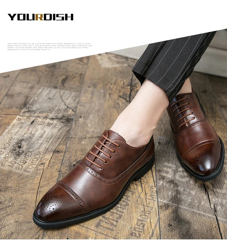 Men's Formal  Shoes Red Sole Fashion Business Casual Party Banquet Daily Retro Carved Lace-up Brogue Dress Wedding Shoes Size 48