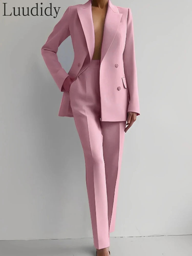 Two Piece Suit Women's Blazer Suit Office Lady Long Sleeve Blazer and