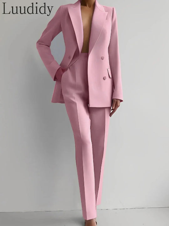 Two Piece Suit Women's Blazer Suit Office Lady Long Sleeve Blazer and