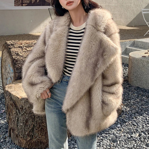 Luxury Brand Fashion Gradient Animal Color Faux Fur Coat Jacket Women