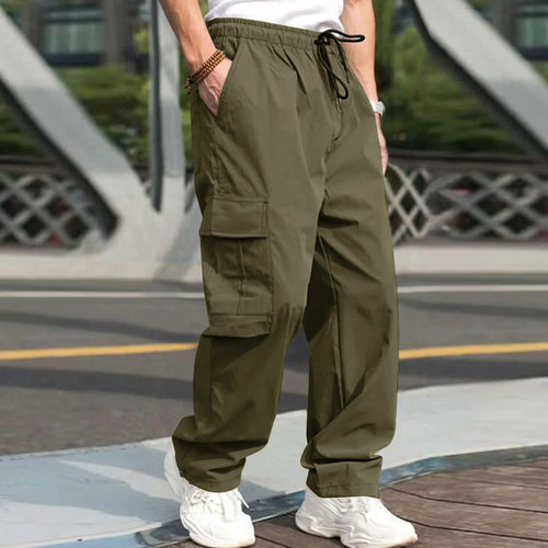 Casual Streetwear Pants Solid Color Cargo Pants Drawstring Design