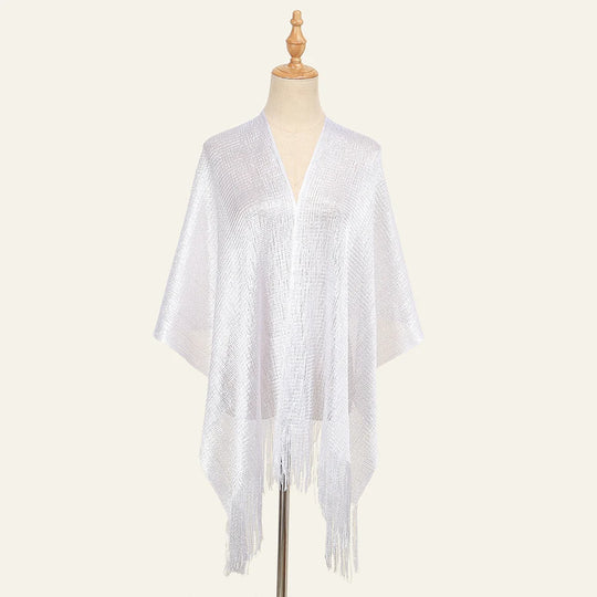 Shiny Bright Silk Scarf Women Evening Dress Shawl Tassel Gold Silver