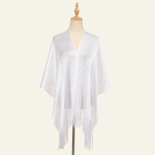 Shiny Bright Silk Scarf Women Evening Dress Shawl Tassel Gold Silver