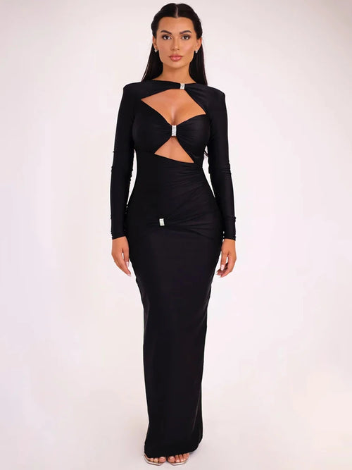 Mozision Elegant Hollow Out Long Sleeve Sexy Maxi Dress For Women