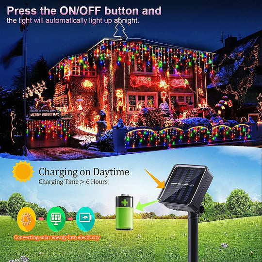 Solar Street Garden Decoration Garland Solar Curtain Icicle Light Outdoor LED String Lights 3.5M/7.5M Waterproof Curtain Light