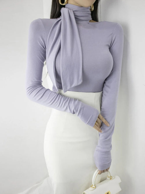 Solid Basic Long Sleeve Womens Tshirt Casual Black White Slim Fashion