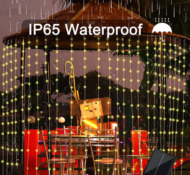 Solar LED Curtain Light Outdoor Garland Solar Fairy String Light Pavilion Garden Party Holiday Christmas Decor Copper Wire Lamps