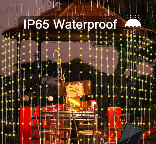 Solar LED Curtain Light Outdoor Garland Solar Fairy String Light Pavilion Garden Party Holiday Christmas Decor Copper Wire Lamps