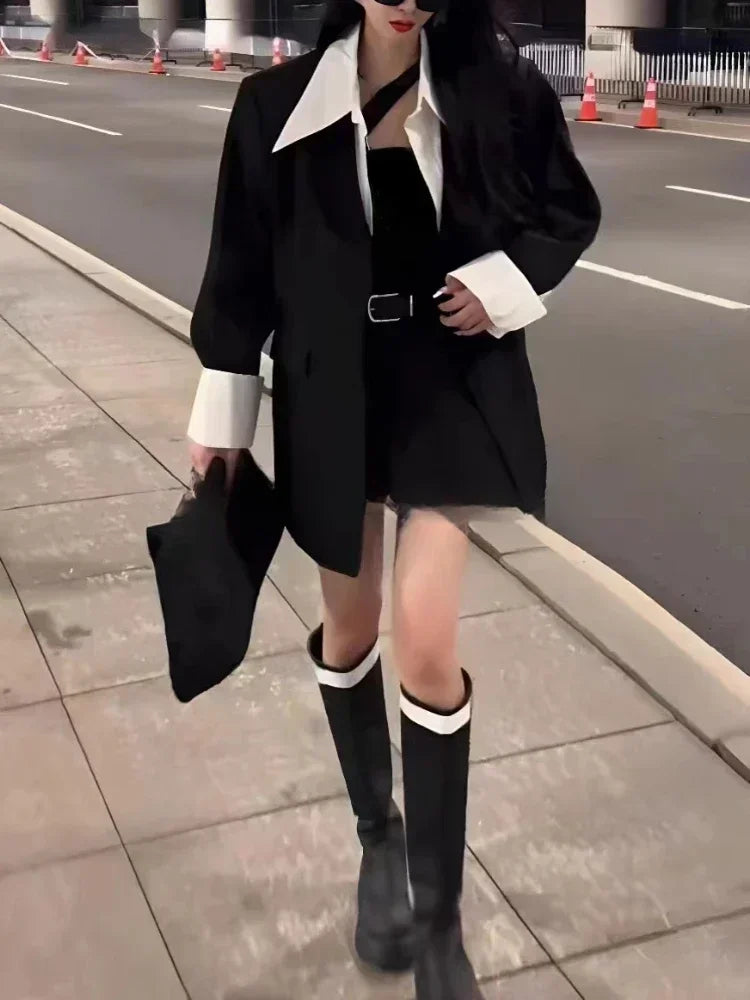 Summer 2024 New Fake Two Piece Suit Jacket Top Half Skirt Shorts Wide