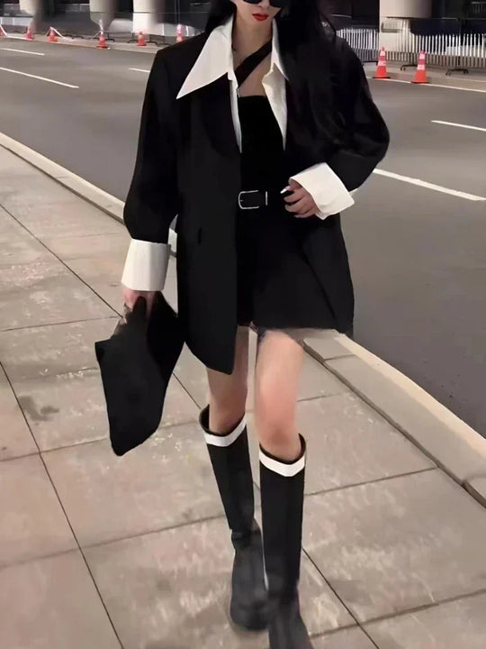 Summer 2024 New Fake Two Piece Suit Jacket Top Half Skirt Shorts Wide