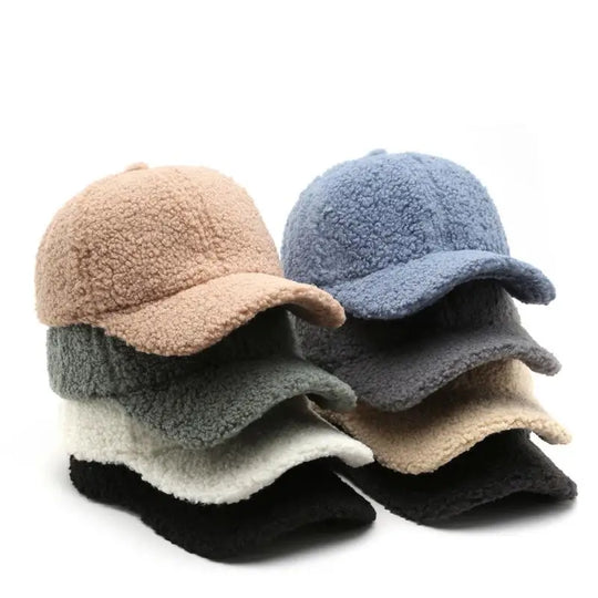 Autumn Winter Baseball Cap Women Artificial Lamb Wool Hats Keep Warm