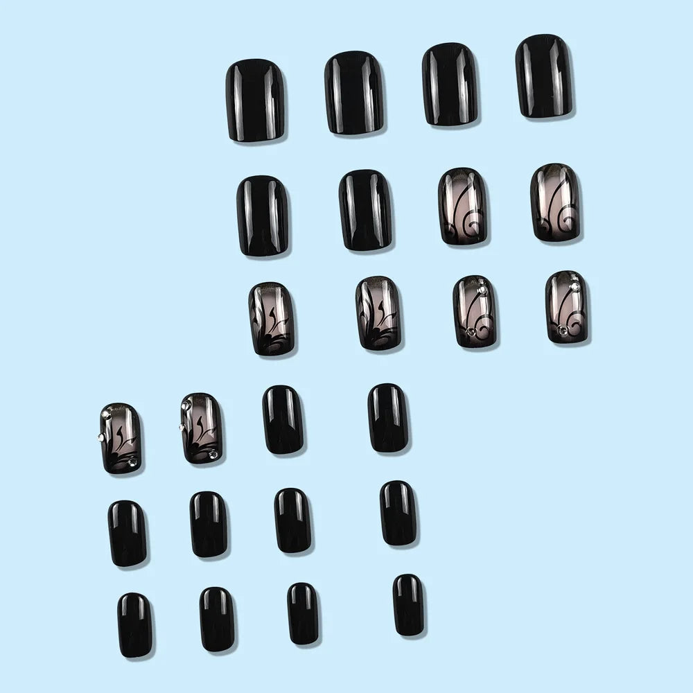 24pcs/set short saure fake nails for Spring summer season french style flowers butterfly design press on false nail art tips