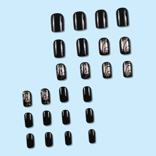 24pcs/set short saure fake nails for Spring summer season french style flowers butterfly design press on false nail art tips