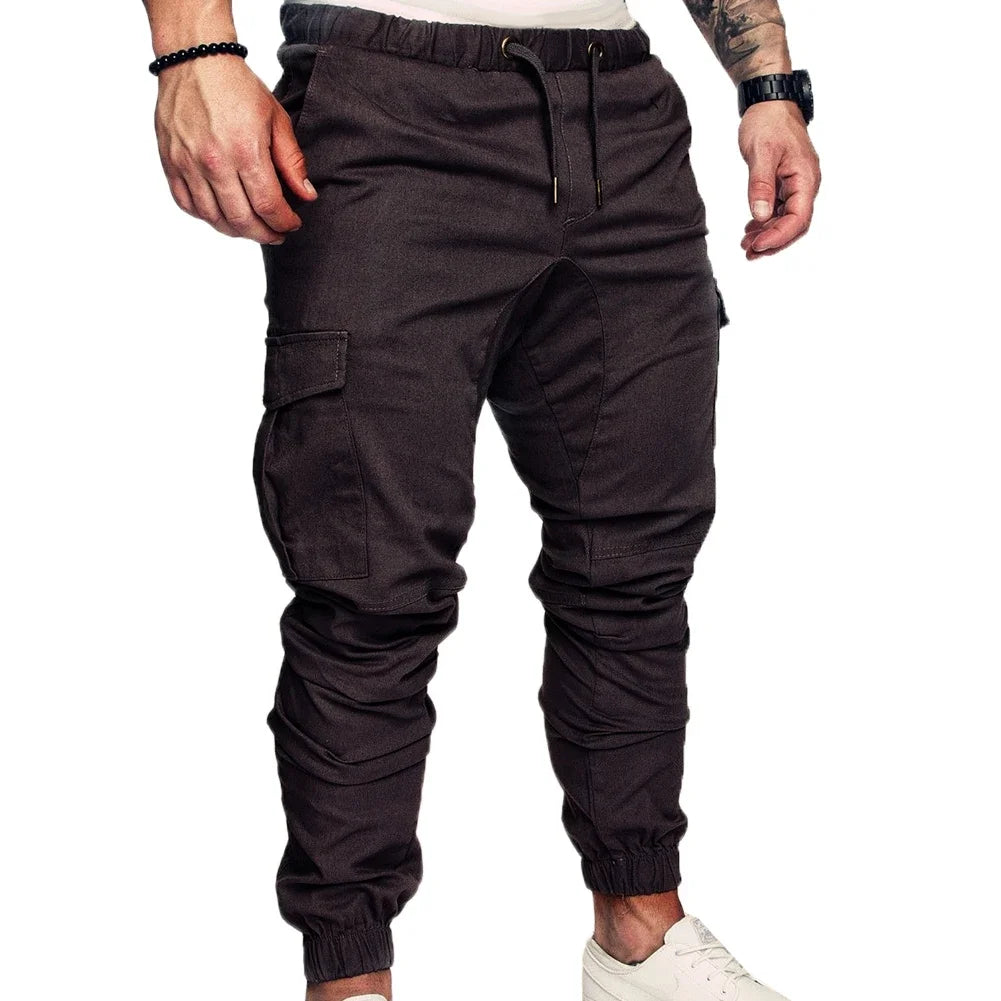 Spring and Autumn Fashion Men's Drawstring Adjustable Pocket Pants New