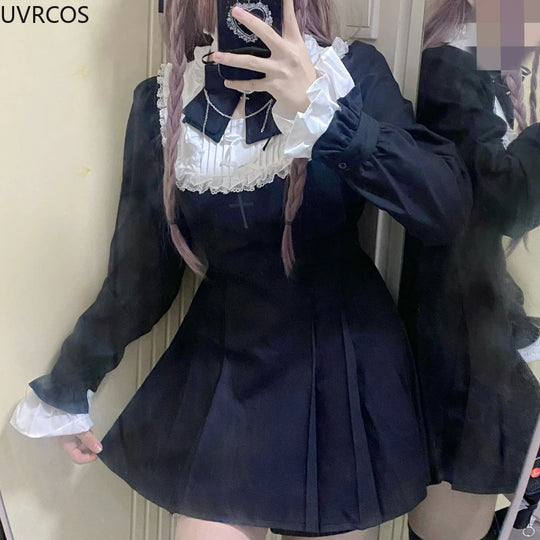 Japanese Punk Style Y2k Lolita OP Dress Women Vintage Elegant Ruffle