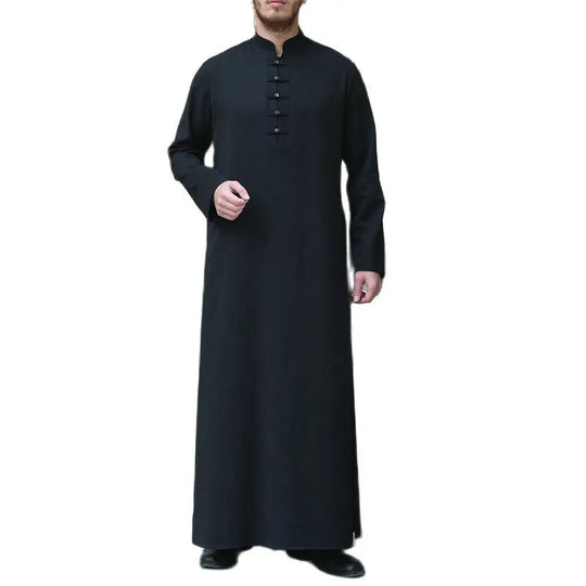 Spring Summer Fashion Style Muslim Men Long Sleeve Black Long Jubba Thobe  Muslim Men Clothing