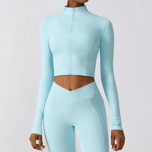 Zipper Sports Top Women Gym Long Sleeve for Fitness Coat Running Women