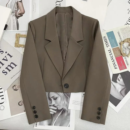 Lucyever Korean Cropped Blazers Women Solid Color Simple Single-button