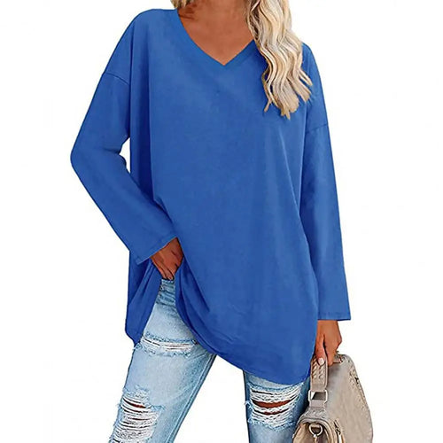 Fashion T-shirt Top  Breathable Stretchy Autumn Top  Solid Color Loose