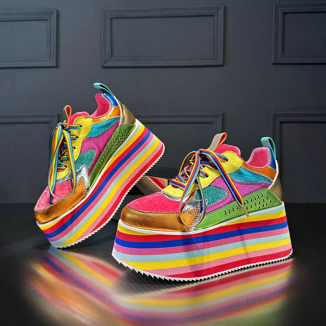 Women High Heel Shoes Luxury Designers Brand 2024 Platform Chunky Sneakers Mixed Color Unique Design Niche Fashion Spring 8cm