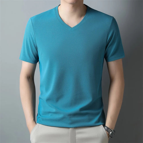 2025 Men's New Waffle V Neck Short Sleeved T-shirt Summer Comfortable