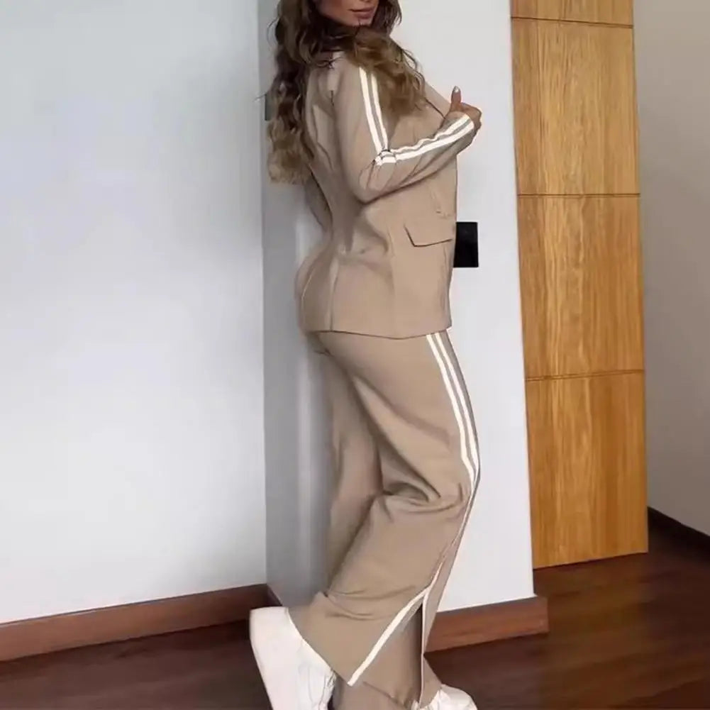 2 Pcs/Set Women's Blazer Formal Coat Pants Set Autumn Winter Long