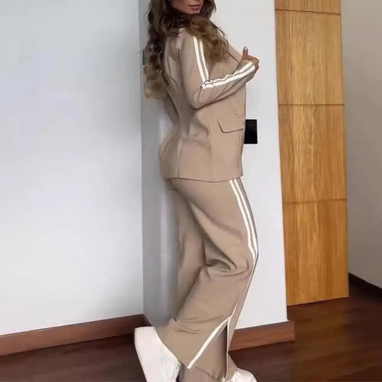 2 Pcs/Set Women's Blazer Formal Coat Pants Set Autumn Winter Long