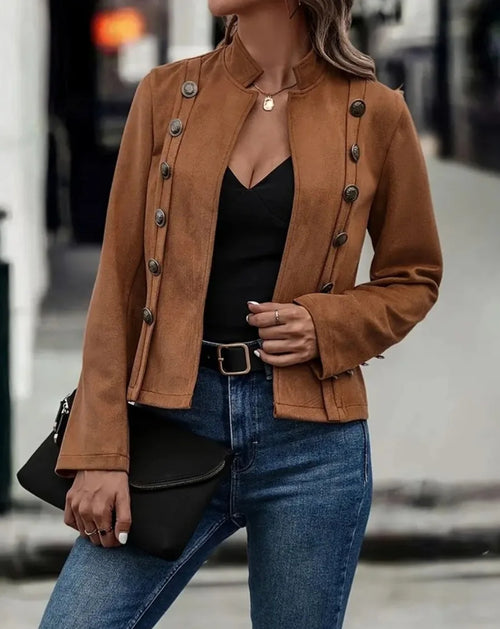 Spring Auutmn Jacket Blazer Coat Double-breasted Stand Collar Buttons