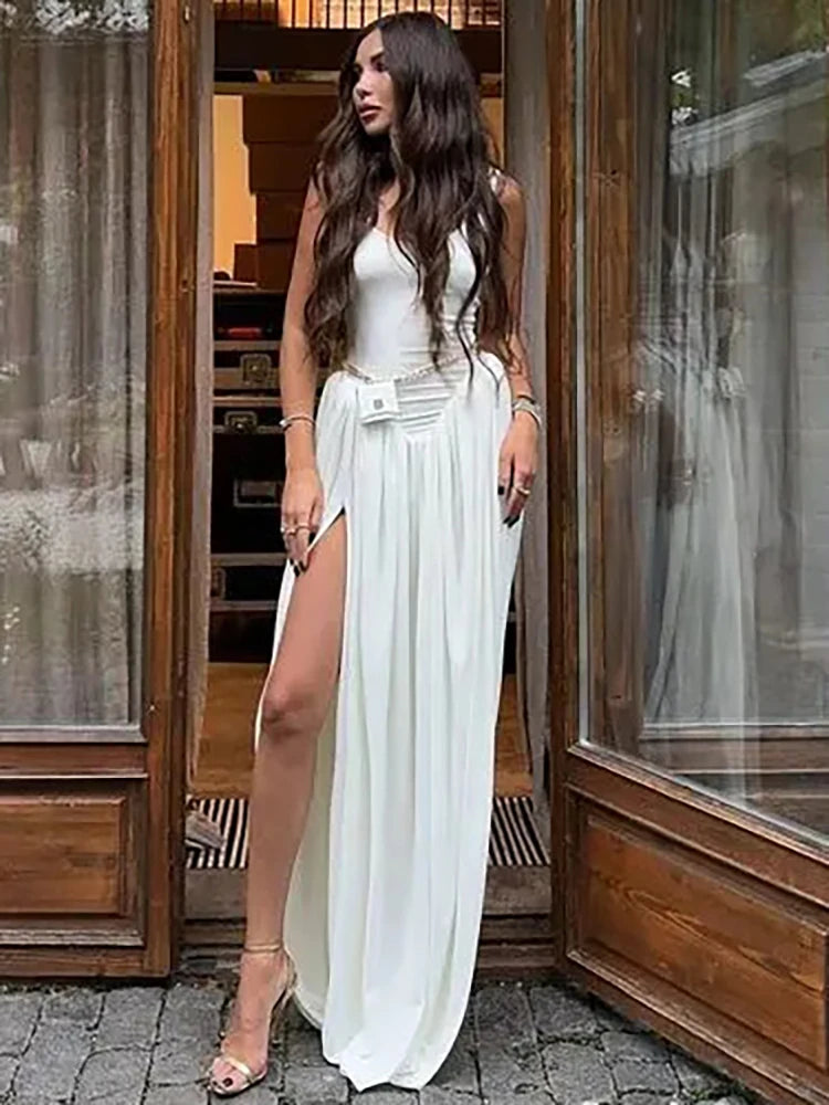 JULISSA MO Sexy High Slit Maxi Dress For Women Black Sleeveless High