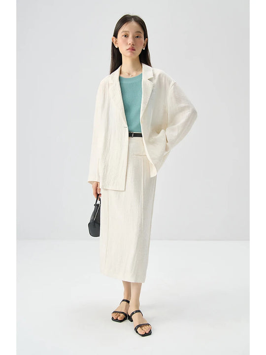 ZIQIAO Linen Solid White Cleanfit Women Suit 2024 Summer New Design