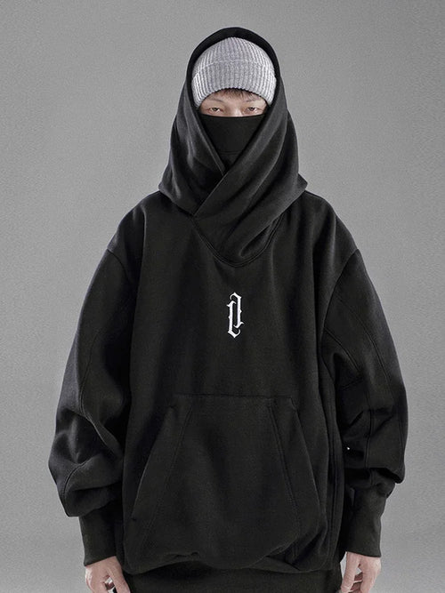 Autumn Embroidery Turtleneck Men's Hooded Sweatshirt Japanese Ninja