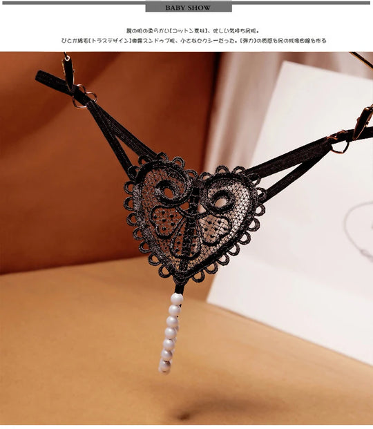 Transparent Women's Panties Sweet Underwear Open Crotch Thongs Embroidery Sexy Lingerie Erotic Beaded G-Strings T-Back