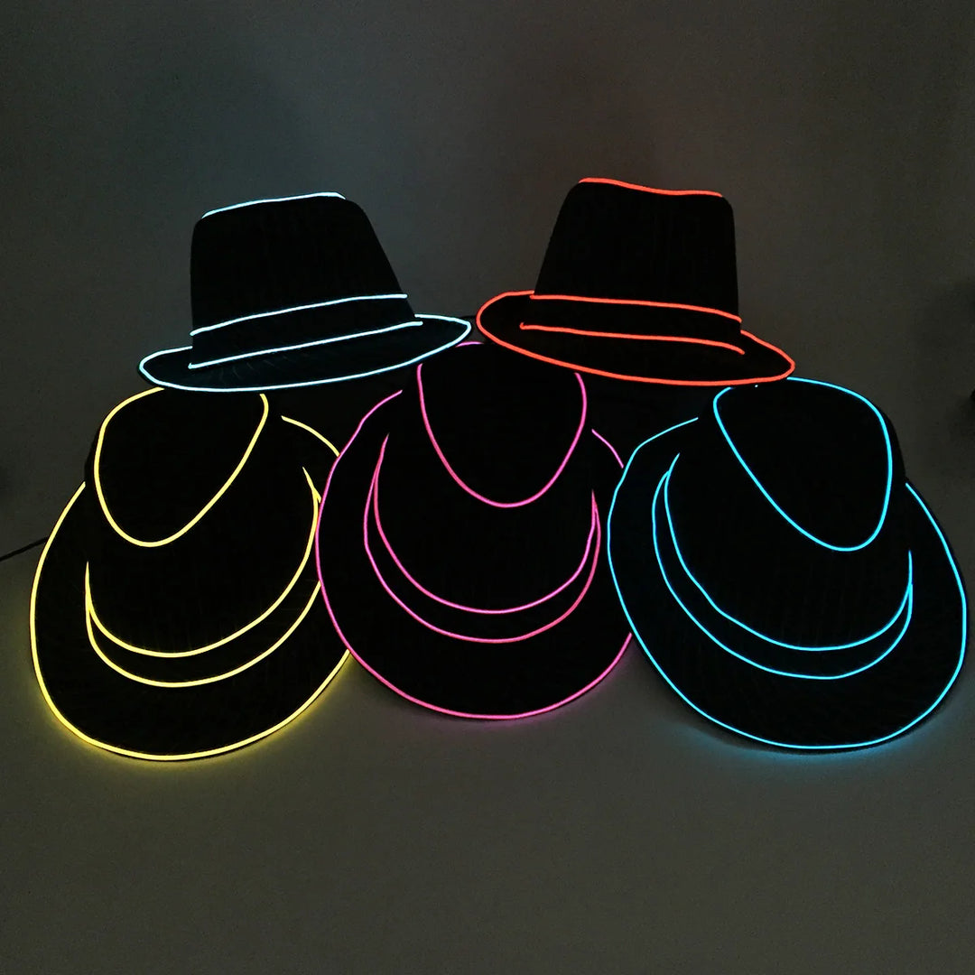 light up Men's hat and tie Led luminous Funny hat glowing Top Hat for Fluorescent club dance show props performances costumes