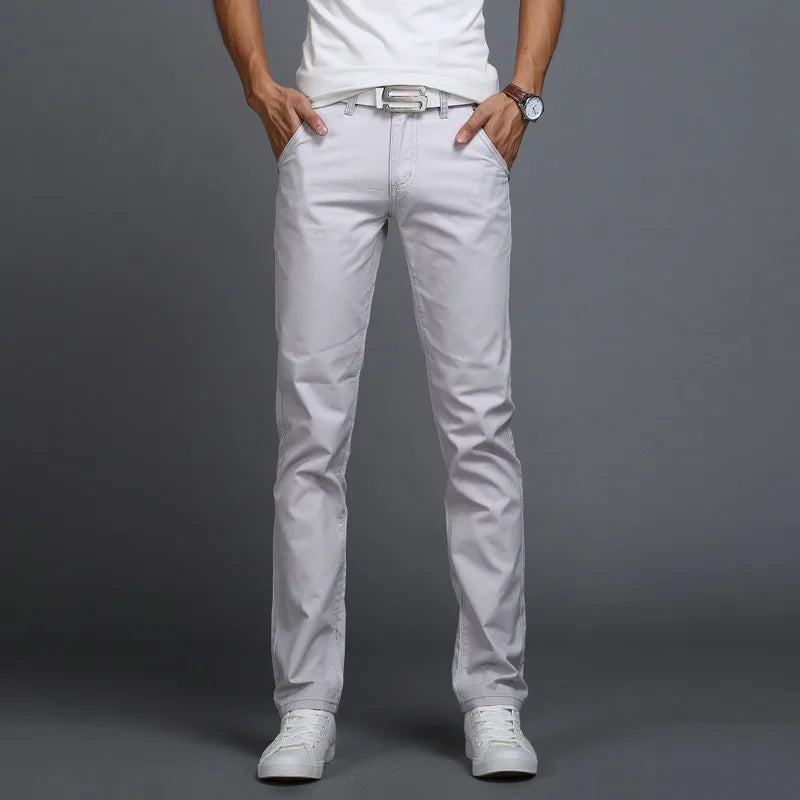 New Spring Autumn Casual Pants Men Cotton Slim Fit Chinos Fashion Long
