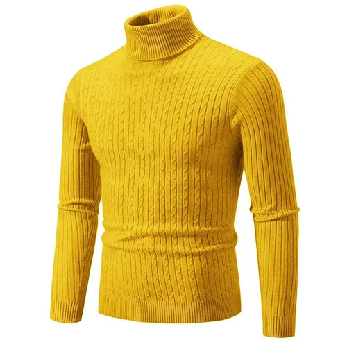 Men's High Neck Sweater Solid Color Pullover Knitted Warm Casual