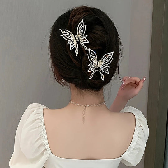 1pc zinc alloy rhinestone butterfly hair ornament, elegant butterfly