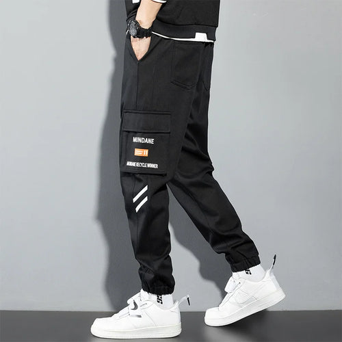 Orange Cargo Pants Men Hip Hop Joggers Y2K Streetwear Casual Pants