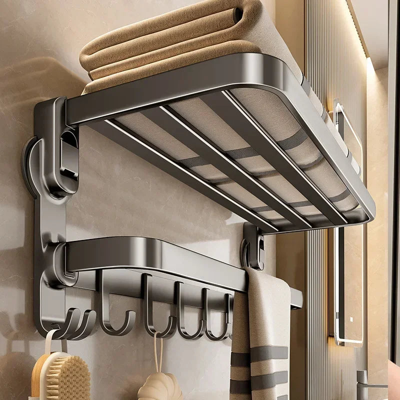 Wall-mounted Suction Cup Bathroom Towel Rack Gun Gray Aluminum Alloy