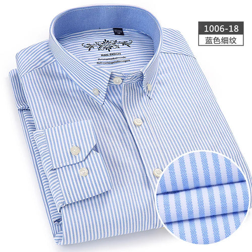 New Men's Long Sleeve Oxford PlaidStriped Casual Shirt Front Patch