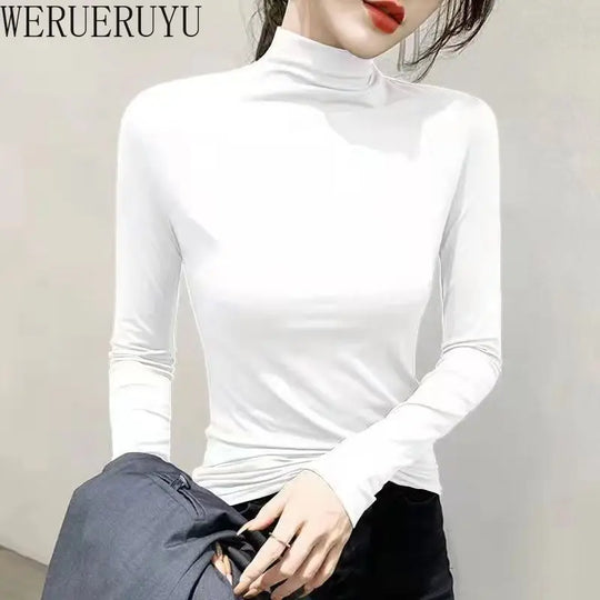 Black Turtleneck T-shirt Long Sleeve Tops Women Y2k Clothes Autumn