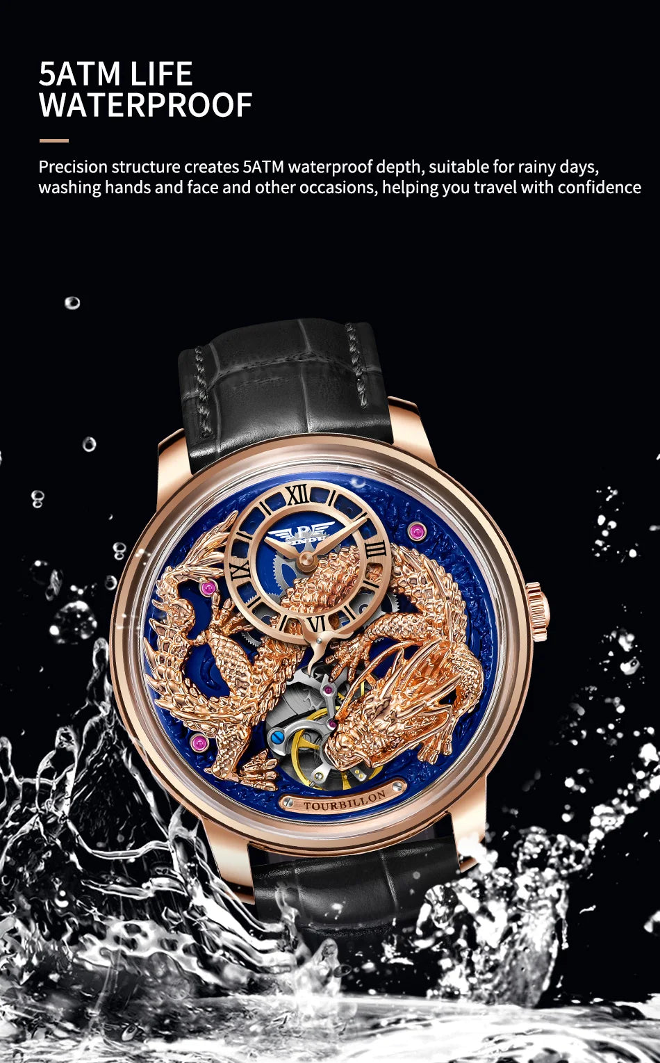 Men's Mechanical Watch Dragon Series M2797B Automatic Movement Leather Sapphire Men Wristwatches