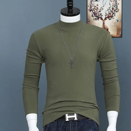 Luxury Korean Men's Oversized T-Shirt Solid Long Sleeve Base Shirt